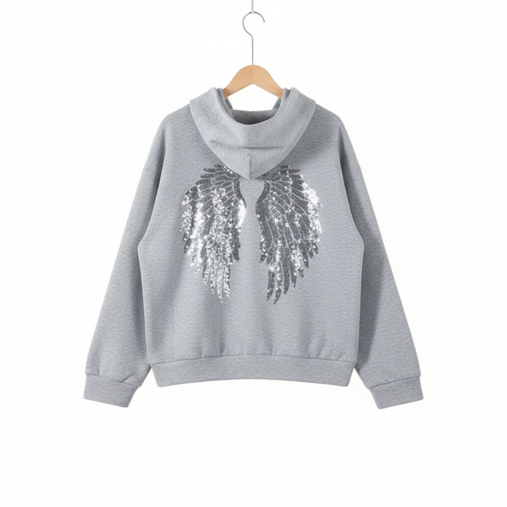 Sequin Graphic Angel Hoodie And Pants Set