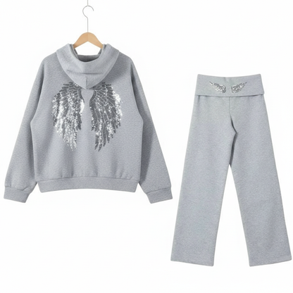 Sequin Graphic Angel Hoodie And Pants Set