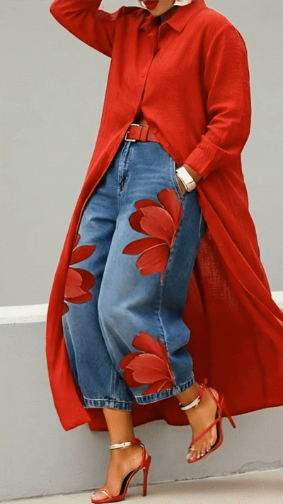 Women's Artistic Cotton High Waist Jeans | Stylish Slim Fit Casual Pants 1