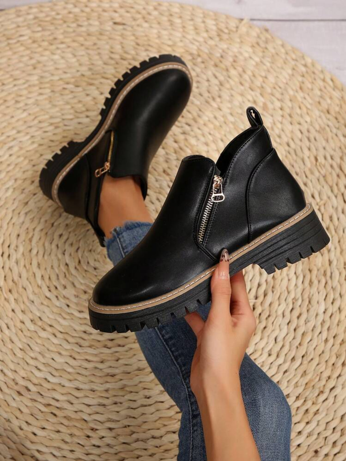 Women's Black Leather Ankle Boots | Classic Supportive Square Heel Everyday Footwear 0