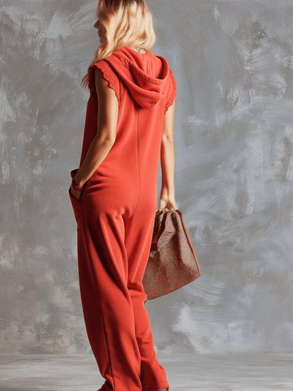 Women's Breathable Cotton Jumpsuit | Sporty Hooded V-Neck with Zipper 2