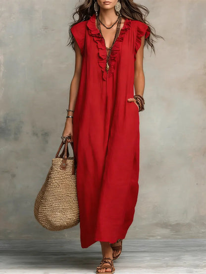 Women's Breathable Cotton Linen Dress | Elegant Ruffled Casual Summer Outfit 3