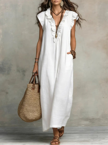 Women's Breathable Cotton Linen Dress | Elegant Ruffled Casual Summer Outfit 4