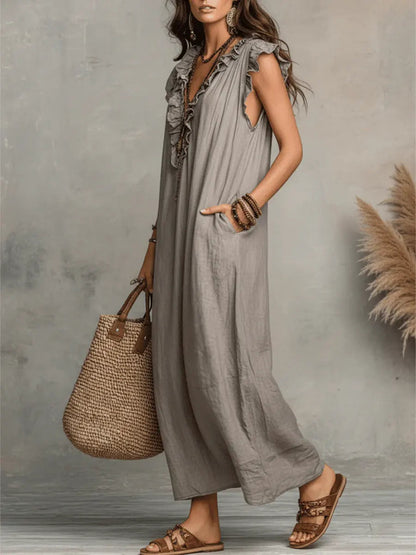 Women's Breathable Cotton Linen Dress | Elegant Ruffled Casual Summer Outfit 6
