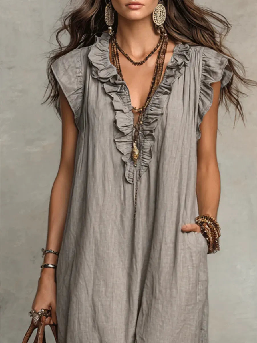 Women's Breathable Cotton Linen Dress | Elegant Ruffled Casual Summer Outfit 8