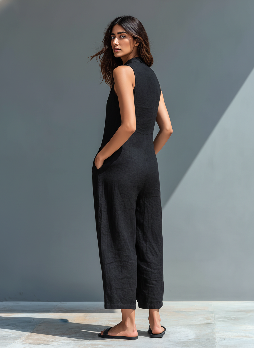 Women's Breathable Linen Blend Jumpsuit | Relaxed Sleeveless Casual Outfit 1