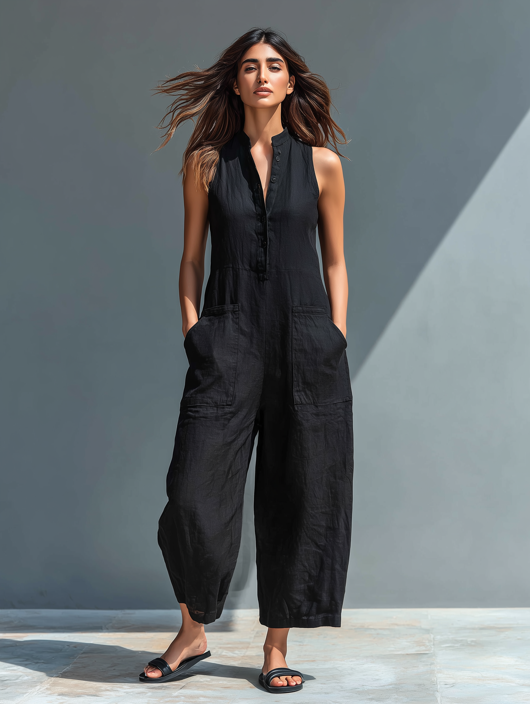 Women's Breathable Linen Blend Jumpsuit | Relaxed Sleeveless Casual Outfit 4