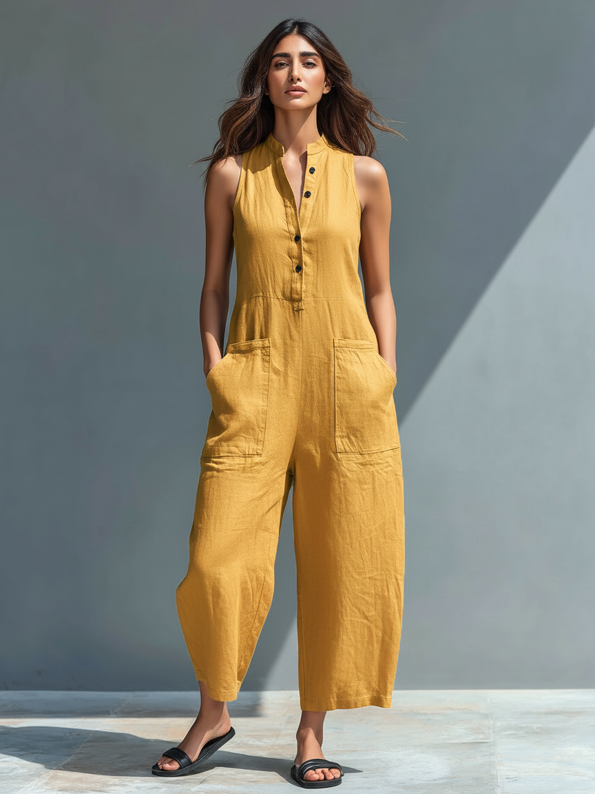 Women's Breathable Linen Blend Jumpsuit | Relaxed Sleeveless Casual Outfit 5