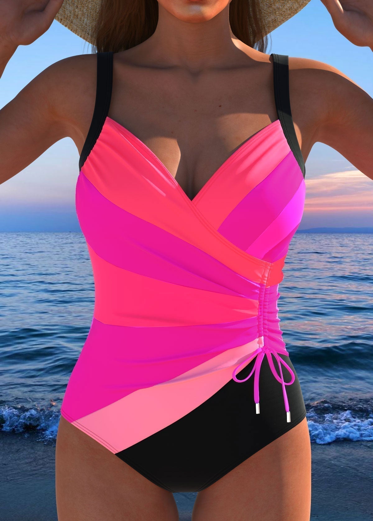 Women's Colorful Printed One Piece Swimsuit | Elegant Tummy Control Surplice Design 4