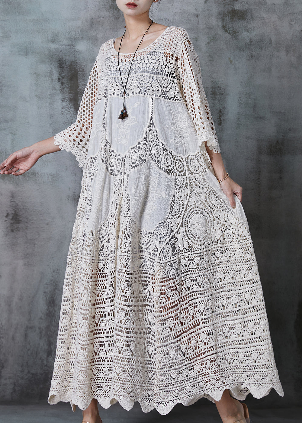Women's Cotton Blend Lace Maxi Dress | Elegant Oversized Summer Outfit 1