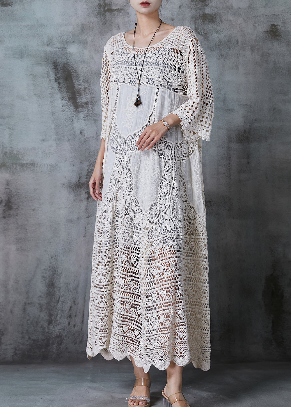 Women's Cotton Blend Lace Maxi Dress | Elegant Oversized Summer Outfit 2