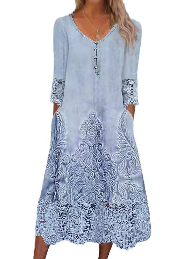 Women's Cotton Blend Lace Patchwork Maxi Dress | Stylish Loose-Fit Summer Dress 4