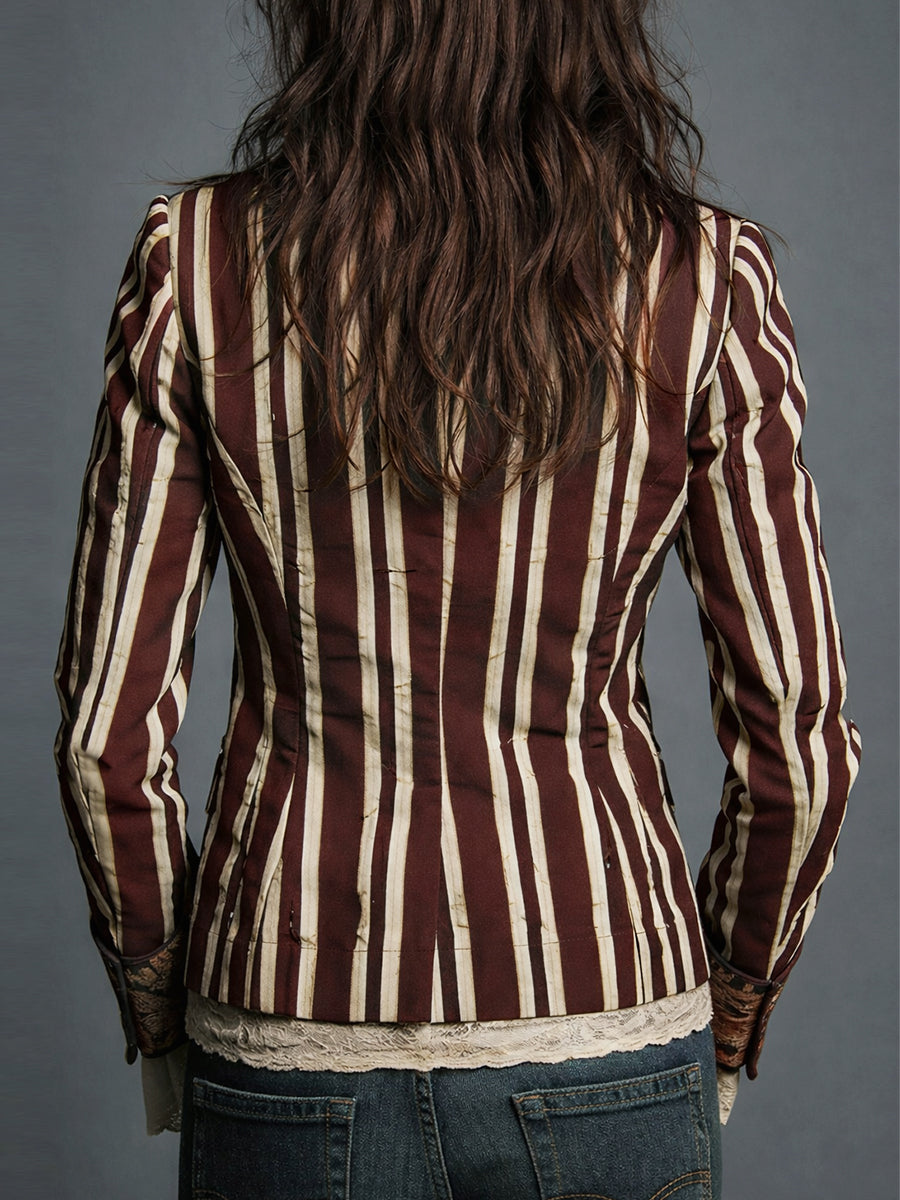 Women's Cotton Linen Blazer | Artistic Floral Striped Design | Tailored Lightweight Transitional Jacket 5