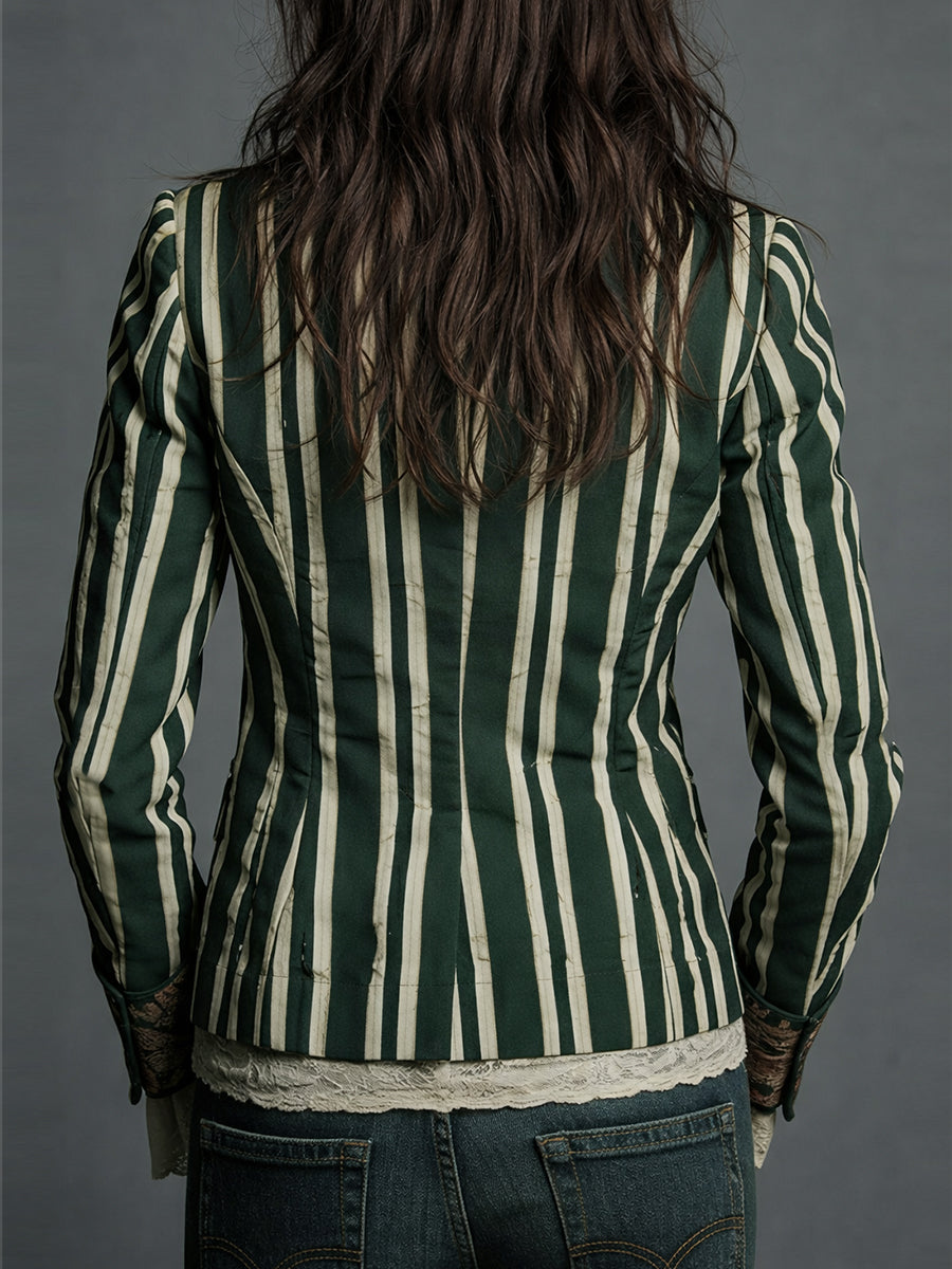 Women's Cotton Linen Blazer | Artistic Floral Striped Design | Tailored Lightweight Transitional Jacket 7