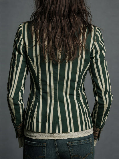 Women's Cotton Linen Blazer | Artistic Floral Striped Design | Tailored Lightweight Transitional Jacket 7