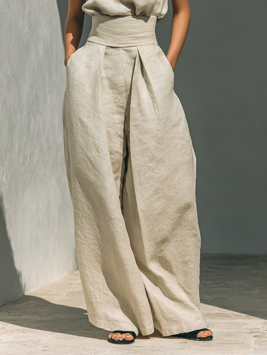 Women's Cotton Linen Blend Two-Piece Set | Stylish Sleeveless Blouse and Relaxed Wide-Leg Pants 6