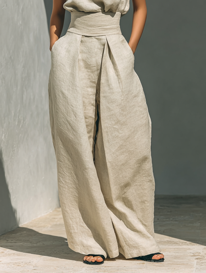 Women's Cotton Linen Blend Two-Piece Set | Stylish Sleeveless Blouse and Relaxed Wide-Leg Pants 6