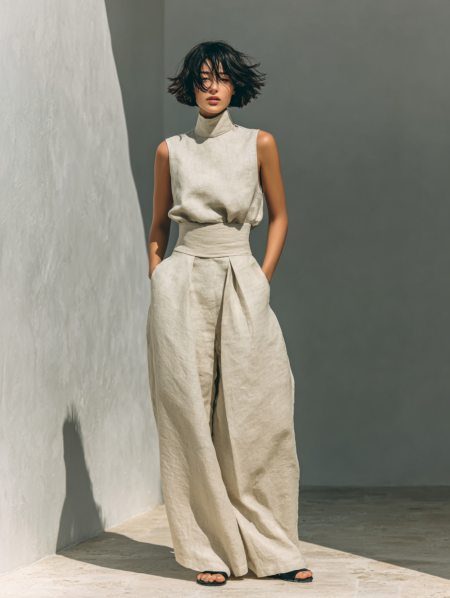 Women's Cotton Linen Blend Two-Piece Set | Stylish Sleeveless Blouse and Relaxed Wide-Leg Pants 7