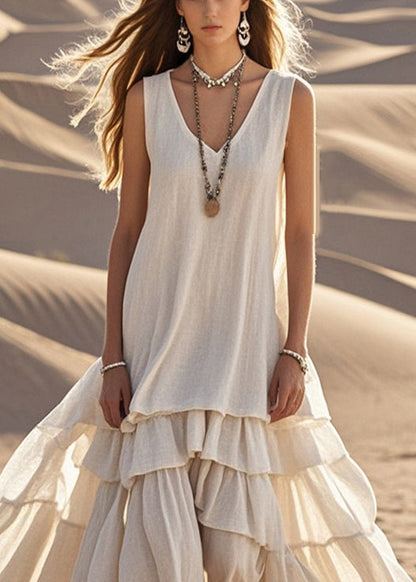 Women's Cotton Maxi Dress | Elegant Sleeveless White Summer Gown 1