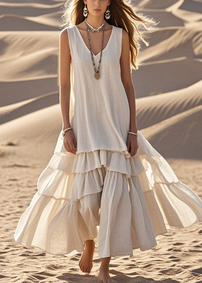 Women's Cotton Maxi Dress | Elegant Sleeveless White Summer Gown 2