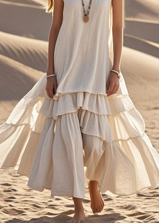 Women's Cotton Maxi Dress | Elegant Sleeveless White Summer Gown 3