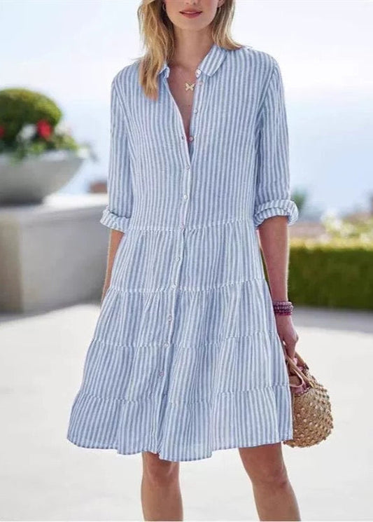 Women's Cotton Striped Midi Shirt Dress | Comfortable Long Sleeve Summer Casual Dress 0