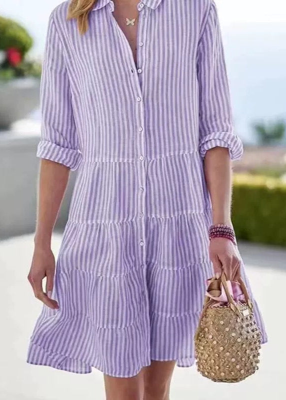 Women's Cotton Striped Midi Shirt Dress | Comfortable Long Sleeve Summer Casual Dress 2