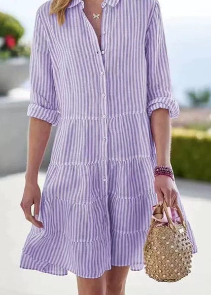 Women's Cotton Striped Midi Shirt Dress | Comfortable Long Sleeve Summer Casual Dress 2