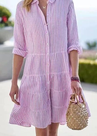 Women's Cotton Striped Midi Shirt Dress | Comfortable Long Sleeve Summer Casual Dress 3