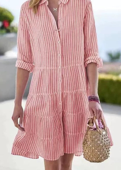 Women's Cotton Striped Midi Shirt Dress | Comfortable Long Sleeve Summer Casual Dress 4