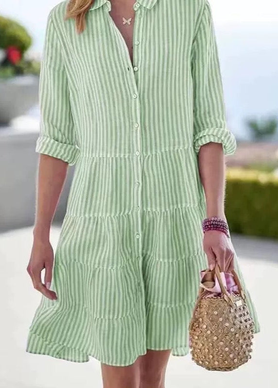 Women's Cotton Striped Midi Shirt Dress | Comfortable Long Sleeve Summer Casual Dress 5