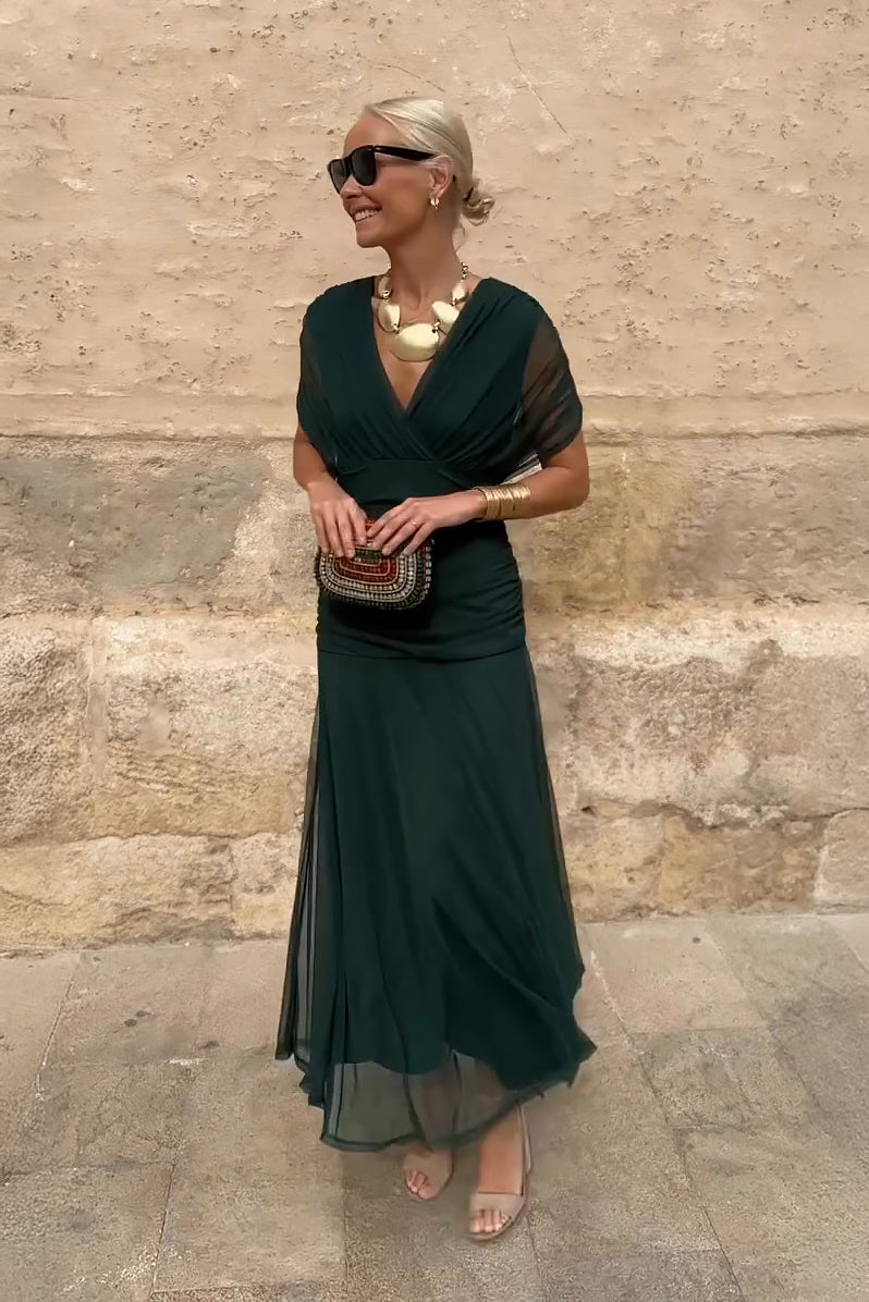 Women's Elegant V-Neck Maxi Dress | Fluid Summer Evening Gown 0
