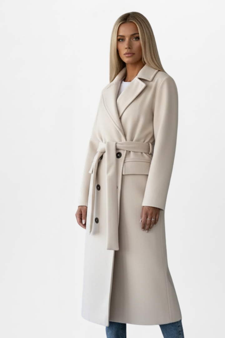 Women's Elegant Wool Blend Long Coat | Classic Double-Breasted Winter Overcoat 2