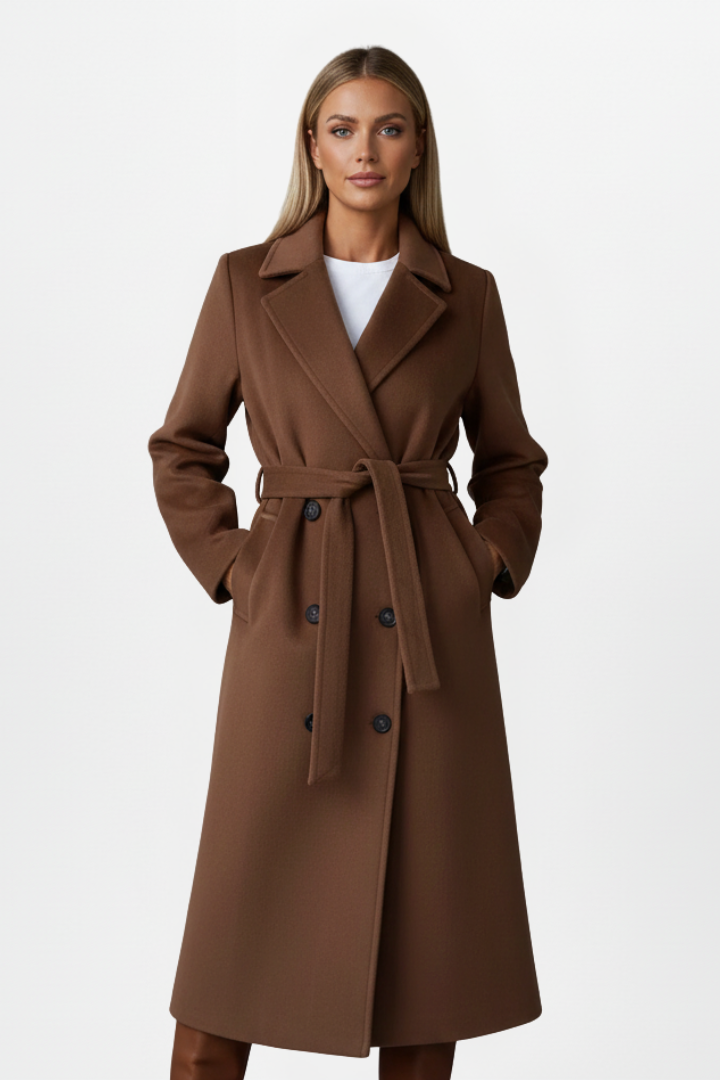 Women's Elegant Wool Blend Long Coat | Classic Double-Breasted Winter Overcoat 6