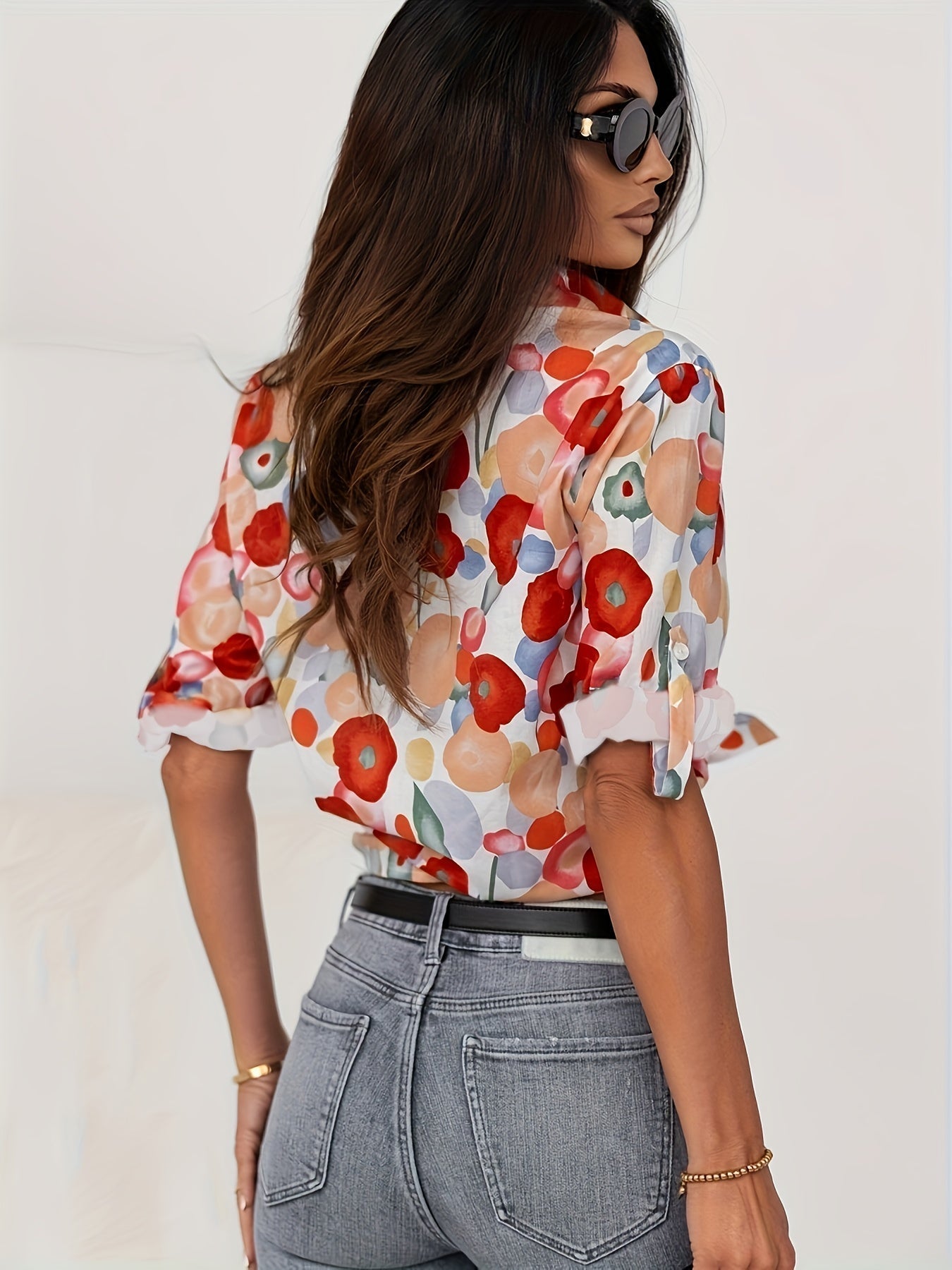 Women's Floral Print Blouse | Relaxed Long Sleeve Summer Top | Stylish Oversized Fit 2