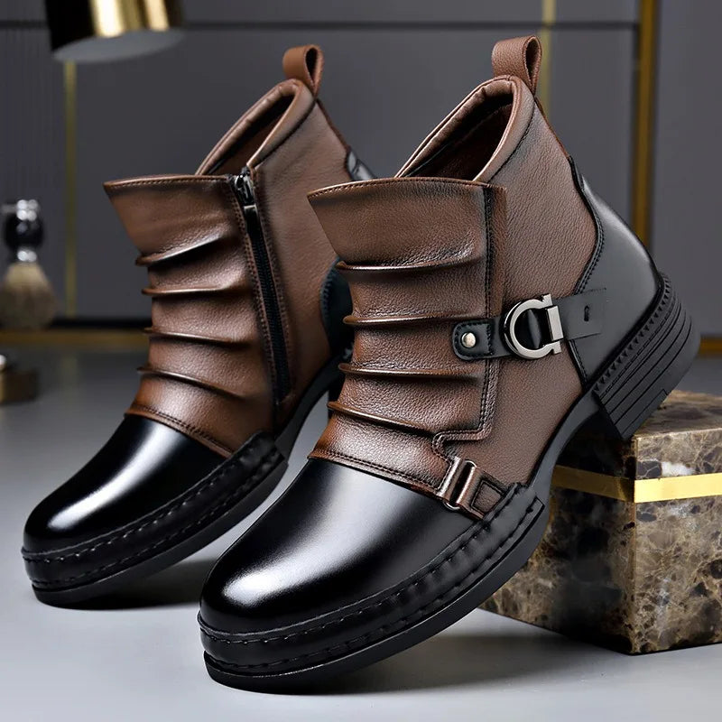 Women's Genuine Leather Black Ankle Boots | Stylish Folded Design with Buckle Strap 0