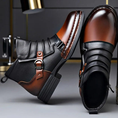 Women's Genuine Leather Black Ankle Boots | Stylish Folded Design with Buckle Strap 4