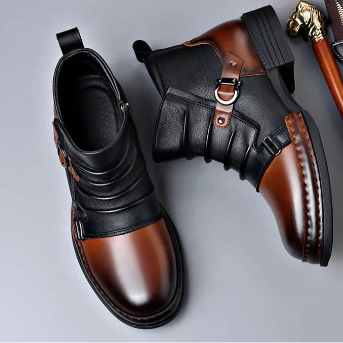 Women's Genuine Leather Black Ankle Boots | Stylish Folded Design with Buckle Strap 5