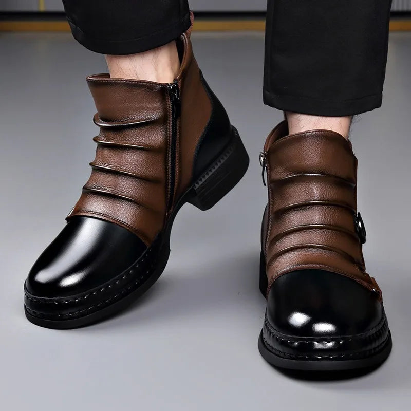 Women's Genuine Leather Black Ankle Boots | Stylish Folded Design with Buckle Strap 6