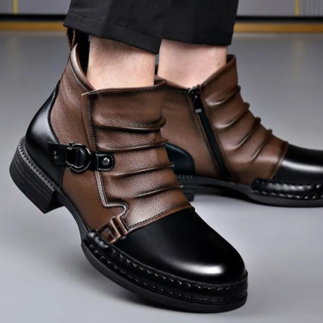 Women's Genuine Leather Black Ankle Boots | Stylish Folded Design with Buckle Strap 7