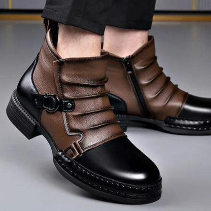 Women's Genuine Leather Black Ankle Boots | Stylish Folded Design with Buckle Strap 7