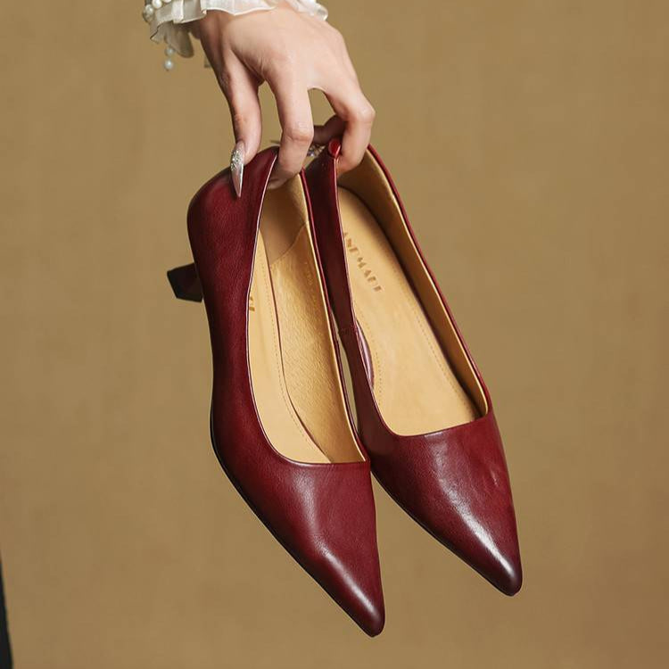 Women's Genuine Leather Kitten Heels | Elegant Pointed-Toe Dress Shoes 5