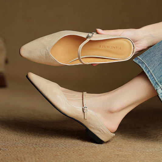 Women's Genuine Leather Mules | Elegant Pointed-Toe Slip-On Shoes 0