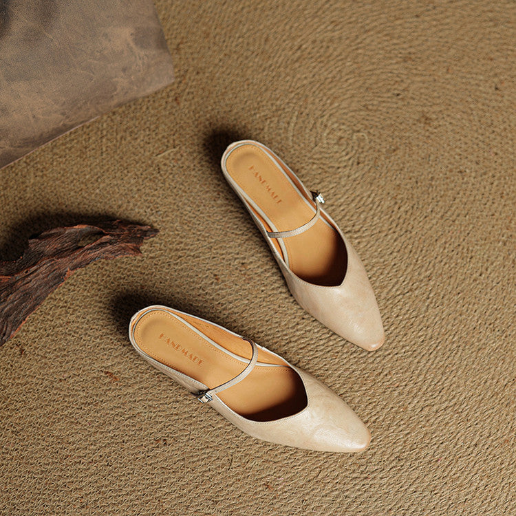 Women's Genuine Leather Mules | Elegant Pointed-Toe Slip-On Shoes 4
