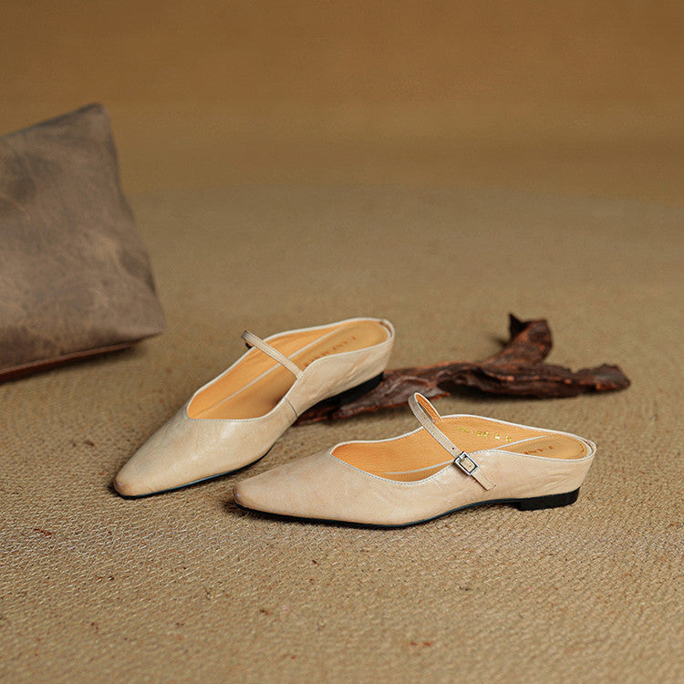 Women's Genuine Leather Mules | Elegant Pointed-Toe Slip-On Shoes 5