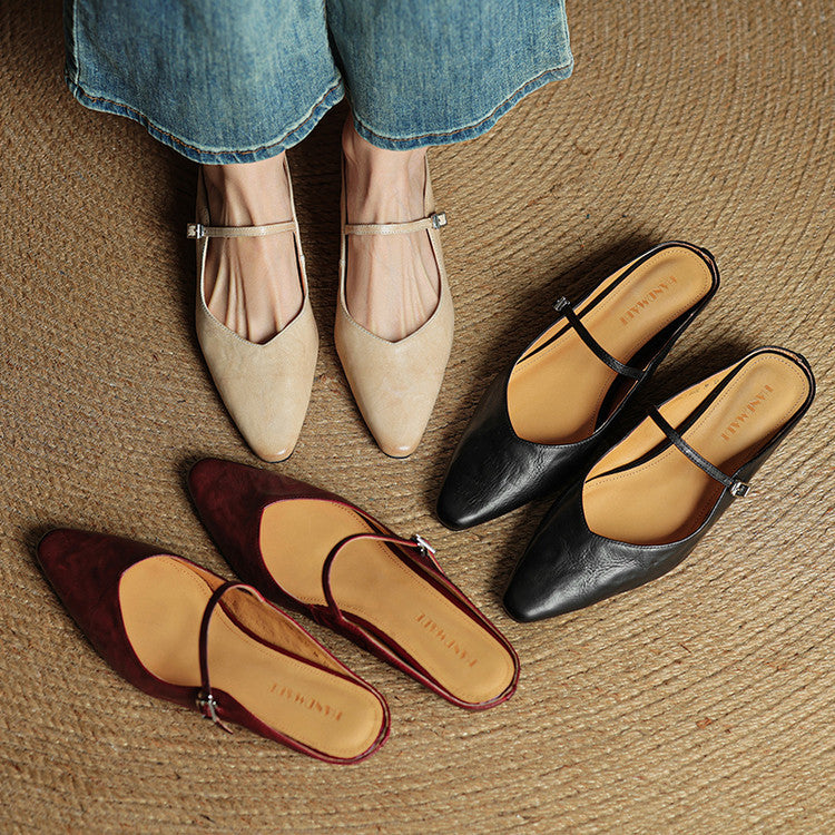 Women's Genuine Leather Mules | Elegant Pointed-Toe Slip-On Shoes 6