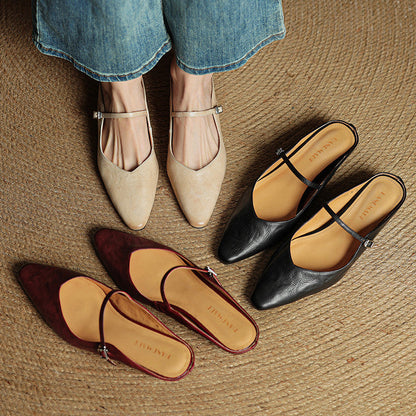 Women's Genuine Leather Mules | Elegant Pointed-Toe Slip-On Shoes 6