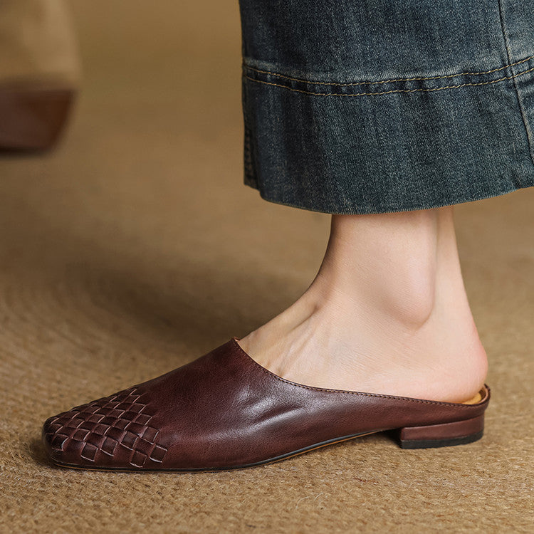 Women's Genuine Leather Mules | Intricately Woven Slip-On Shoes | Comfortable Everyday Footwear 1