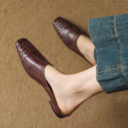 Women's Genuine Leather Mules | Intricately Woven Slip-On Shoes | Comfortable Everyday Footwear 2