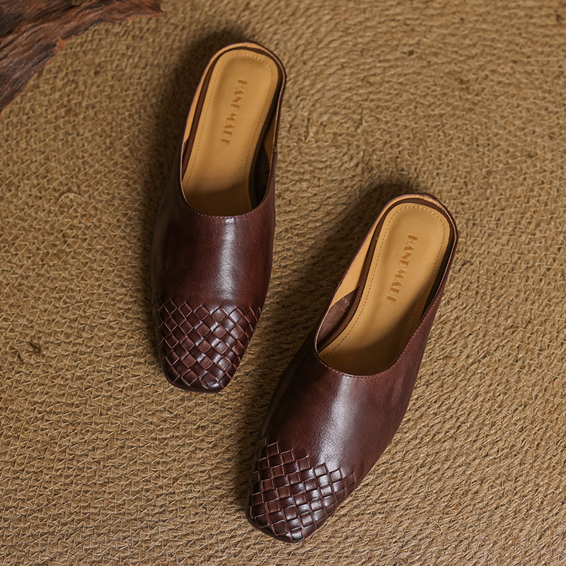 Women's Genuine Leather Mules | Intricately Woven Slip-On Shoes | Comfortable Everyday Footwear 4